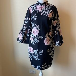 Guess Floral Black Dress Large 3/4 Sleeves